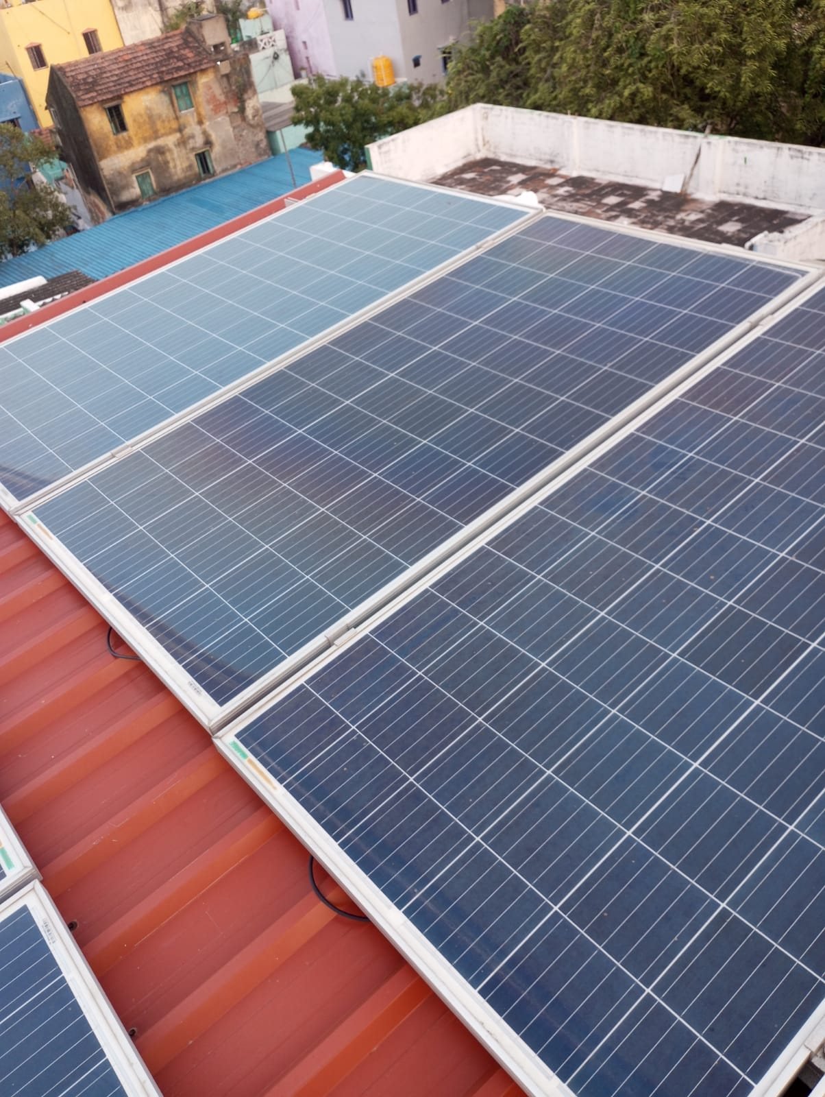 Solar panels on a sheet roof